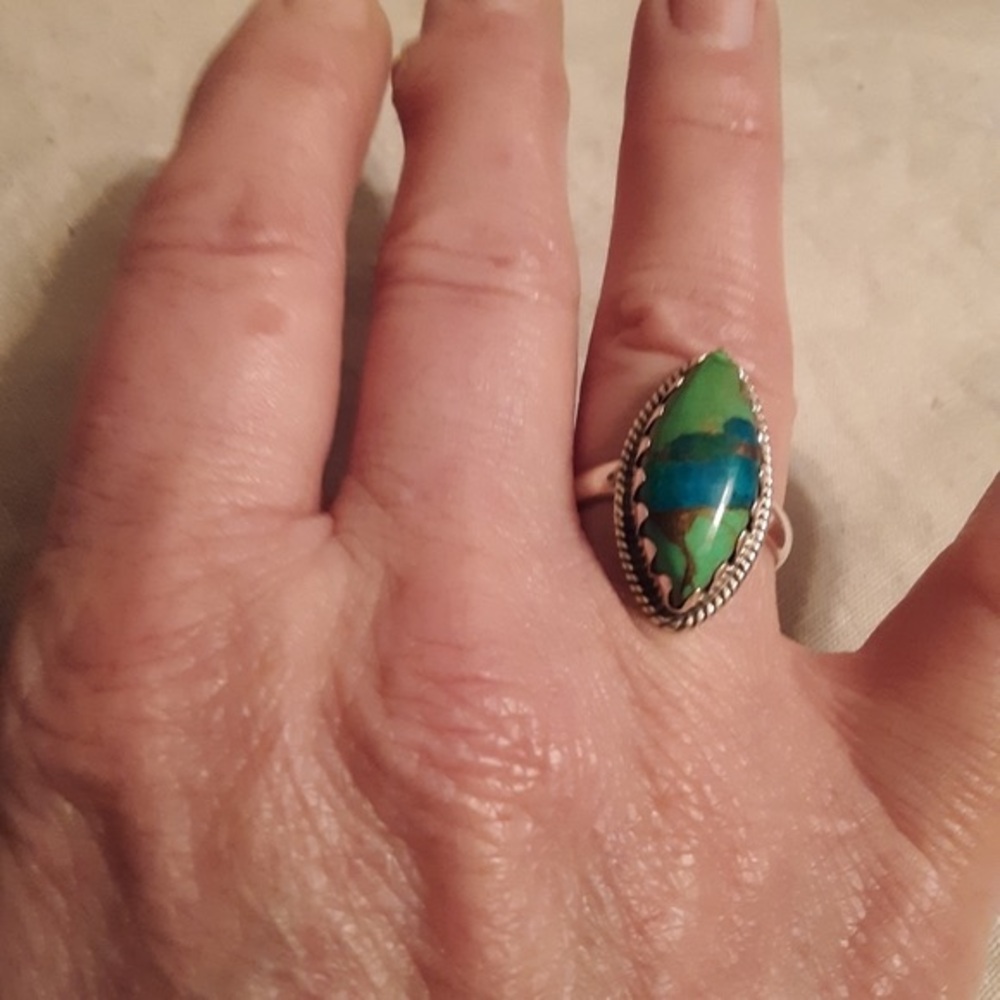 Green and Blue Statement Ring with Intricate Design